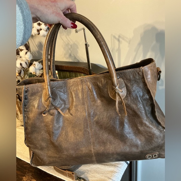 Bed Stu Leather Rockaway Shoulder Bag Crossbody Tote Taupe Driftwood $330 - Picture 3 of 14